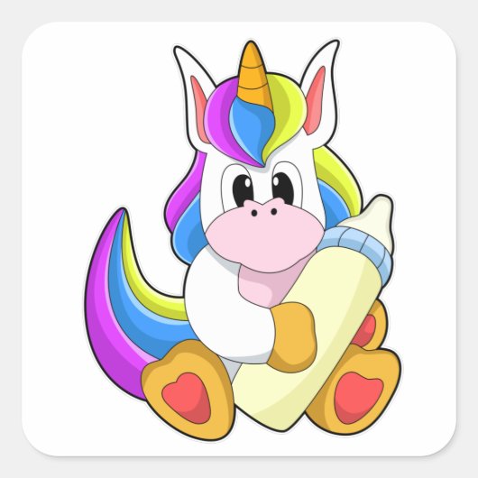 Unicorn met melkfles vierkante sticker (Voorkant)