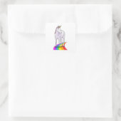 Unicorn met regenboog vierkante sticker (Tas)
