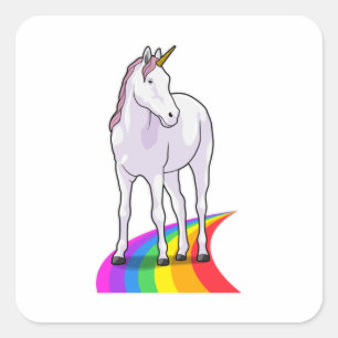 Unicorn met regenboog vierkante sticker