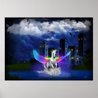 Unicorn met regenboogvleugels poster