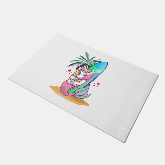 Unicorn met surfboard op het strand deurmat (Schuin)