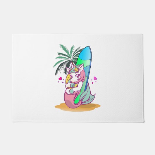 Unicorn met surfboard op het strand deurmat (Voorkant)