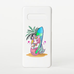 Unicorn met surfboard op het strand samsung galaxy s10 hoesje