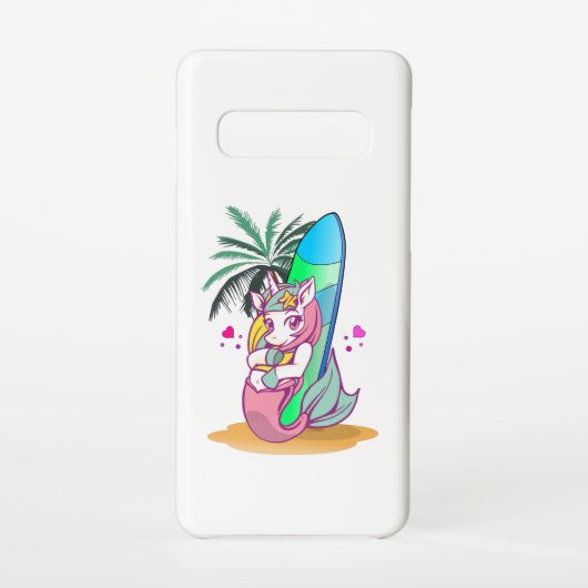 Unicorn met surfboard op het strand samsung galaxy hoesje (Achterkant)