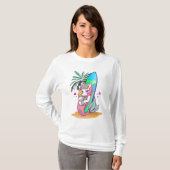 Unicorn met surfboard op het strand t-shirt (Voorkant volledig)