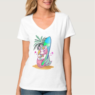 Unicorn met surfboard op het strand t-shirt