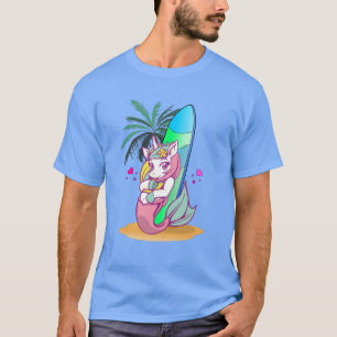Unicorn met surfboard op het strand t-shirt