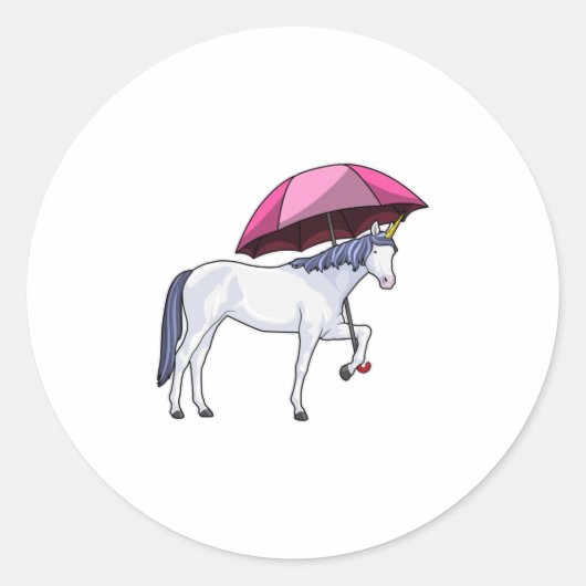 Unicorn met Umbrella Ronde Sticker (Voorkant)