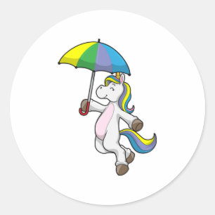 Unicorn met Umbrella Ronde Sticker