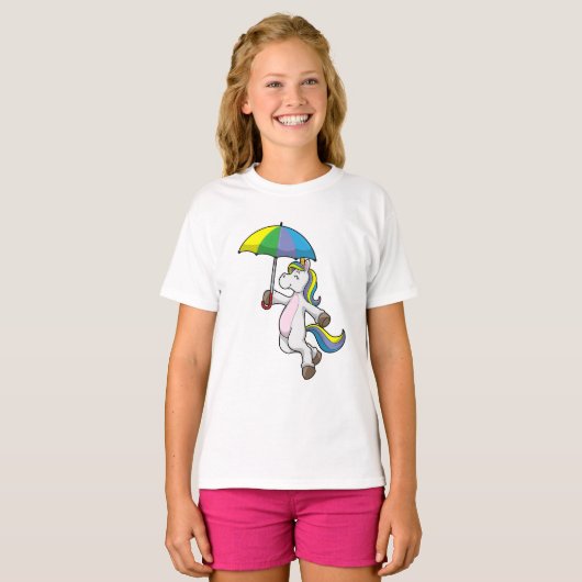 Unicorn met Umbrella T-shirt (Voorkant volledig)