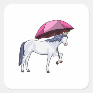 Unicorn met Umbrella Vierkante Sticker