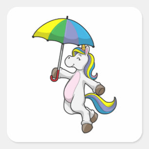 Unicorn met Umbrella Vierkante Sticker
