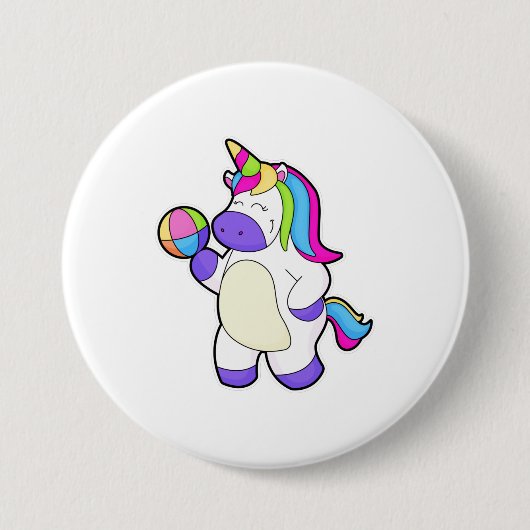 Unicorn met volleybal ronde button 7,6 cm (Voorkant)