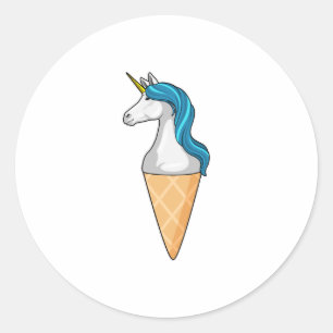 Unicorn met wafelijs ronde sticker