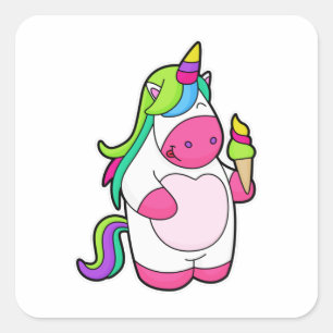 Unicorn met wafelijs vierkante sticker