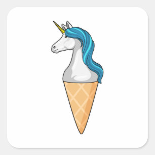 Unicorn met wafelijs vierkante sticker