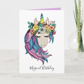 Unicorn met wilde bloemen in Waterverf Kaart