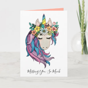 Unicorn met wilde bloemen in Waterverf Kaart
