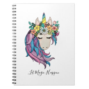 Unicorn met wilde bloemen in Waterverf Notitieboek