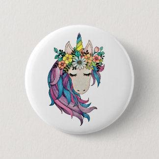 Unicorn met wilde bloemen in Waterverf Ronde Button 5,7 Cm