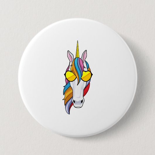 Unicorn met zonnebril ronde button 7,6 cm (Voorkant)