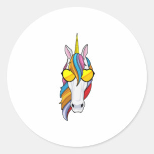 Unicorn met zonnebril ronde sticker