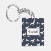 Unicorn Midnight Blue Sky Pattern - Gepersonalisee Sleutelhanger (Voorkant Links)