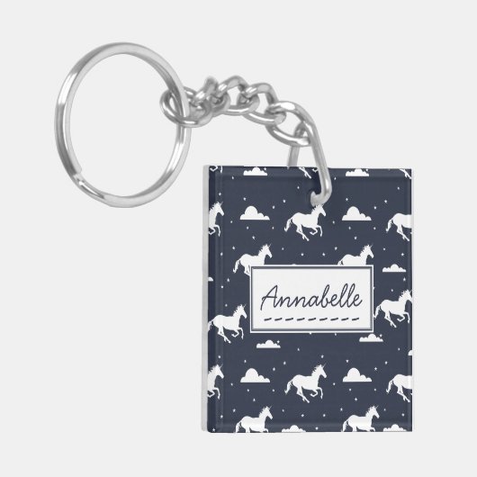 Unicorn Midnight Blue Sky Pattern - Gepersonalisee Sleutelhanger (Voorkant Links)