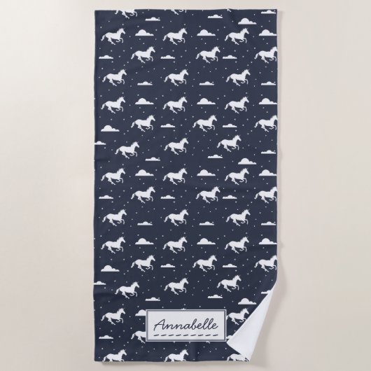 Unicorn Midnight Blue Sky Pattern - Gepersonalisee Strandlaken (Voorkant)