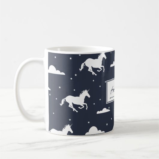 Unicorn Midnight Sky Pattern Persoonlijk Blauw Koffiemok (Links)