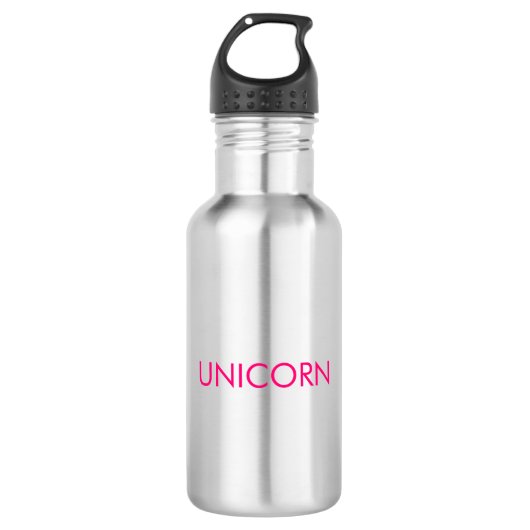 "Unicorn" minimalistische, roze fuchsia letters Waterfles (Voorkant)