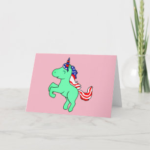 Unicorn Mint Green Patriotic USA Flag Mane Cartoon Kaart