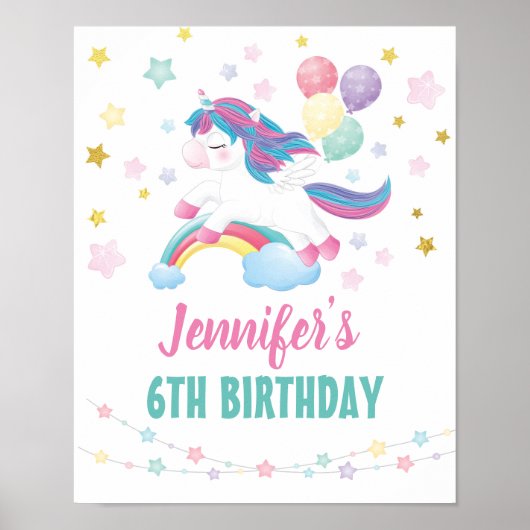 Unicorn modifiable Affiche de bienvenue de fête d' (Devant)
