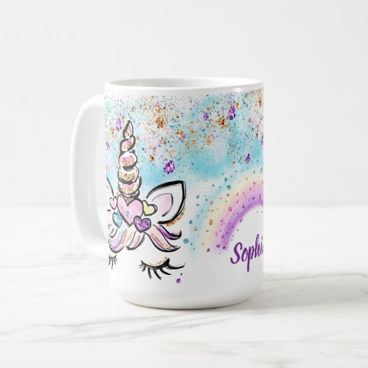 Unicorn Mok Whimsical & Cute Coffee Mok (Voorkant links)