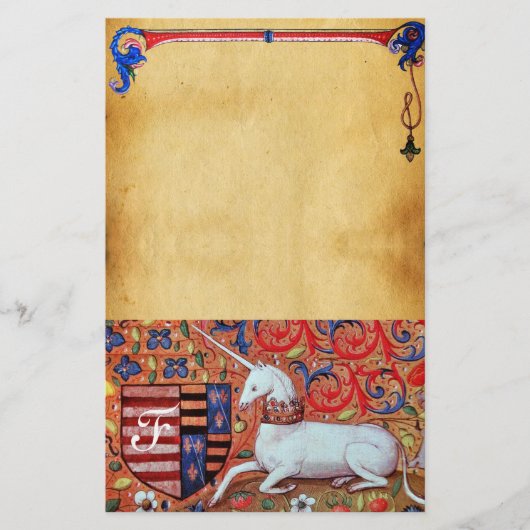 UNICORN MONOGRAM BROWN FLORAL PARCHCHMENT BRIEFPAPIER (Voorkant)
