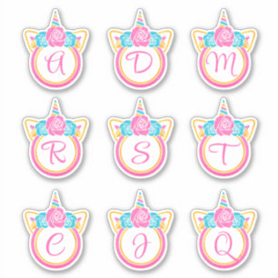 Unicorn Monogram Initiaal Sticker Pack