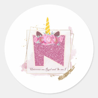Unicorn Monogram N Aangepaste Stickers