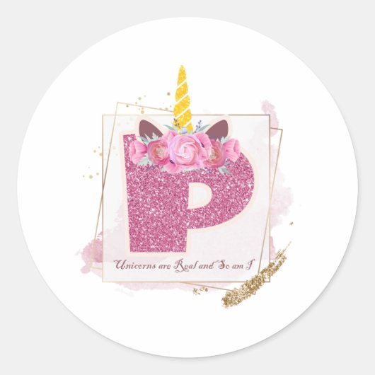 Unicorn Monogram P Aangepaste Stickers (Voorkant)
