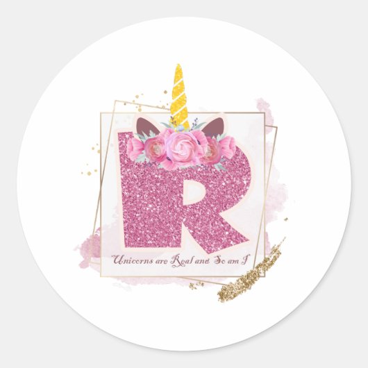 Unicorn Monogram R Aangepaste Stickers (Voorkant)