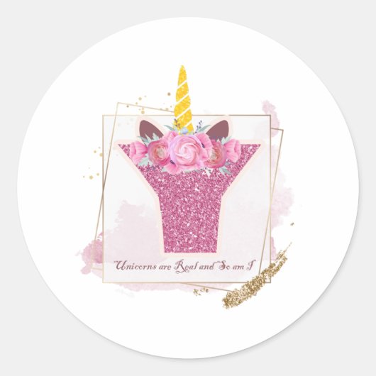 Unicorn Monogram Y Aangepaste Stickers (Voorkant)