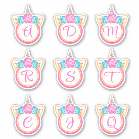 Unicorn Monogramme Pack Sticker Initial (Devant)