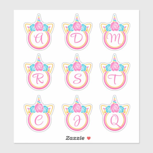 Unicorn Monogramme Pack Sticker Initial (Feuille)