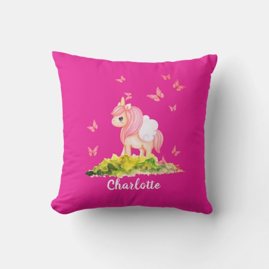 Unicorn naam Nursery Kinder Room Decor Roze Kussen (Voorkant)