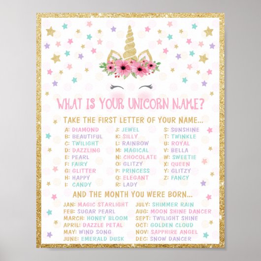 Unicorn Name Game Poster (Voorkant)