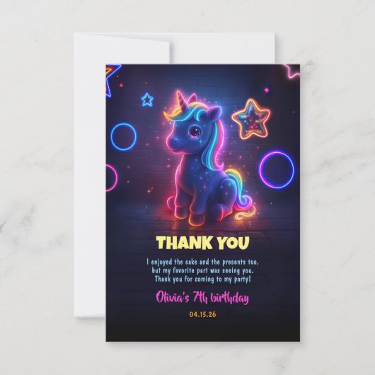 Unicorn Neon Anniversaire Merci (Devant)