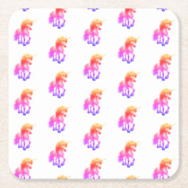 Unicorn Neon Vierkante Kartonnen Onderzetter