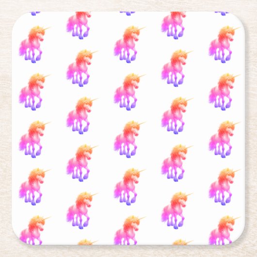 Unicorn Neon Vierkante Kartonnen Onderzetter (Voorkant)
