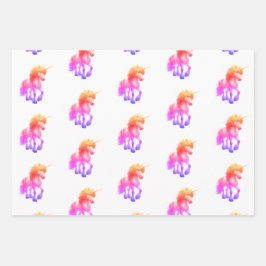 Unicorn Neon Wrapping Paper Flat Sheet Set of 3