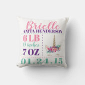 Unicorn Newborn Birth Stats Sierkussen (Voorkant)