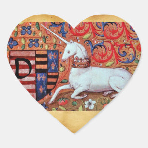UNICORN OLD BROWN PARCHMENT MONOGRAM Heart Hart Sticker